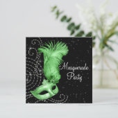 Elegant Black and Lime Green Masquerade Party Invitation (Standing Front)
