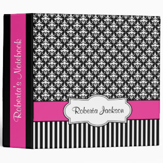 Elegant Black and Magenta Damask Custom 3 Ring Binder