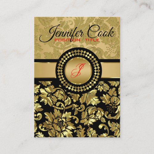 Elegant Black And Metallic Gold Floral Damasks Business Card
