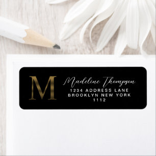 Elegant Black and Metallic Gold Monogram Address Label