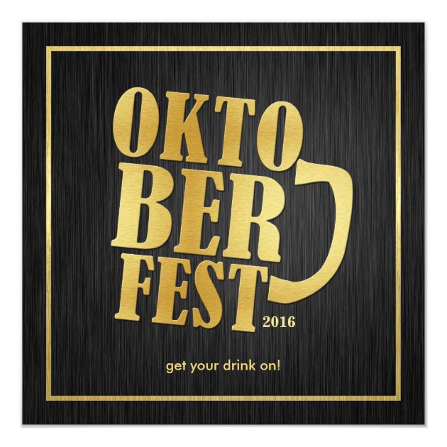 Elegant Black And Metallic Gold Oktoberfest 2016 Invitation