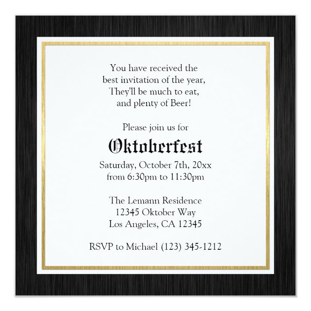 Elegant Black And Metallic Gold Oktoberfest 2016 Invitation