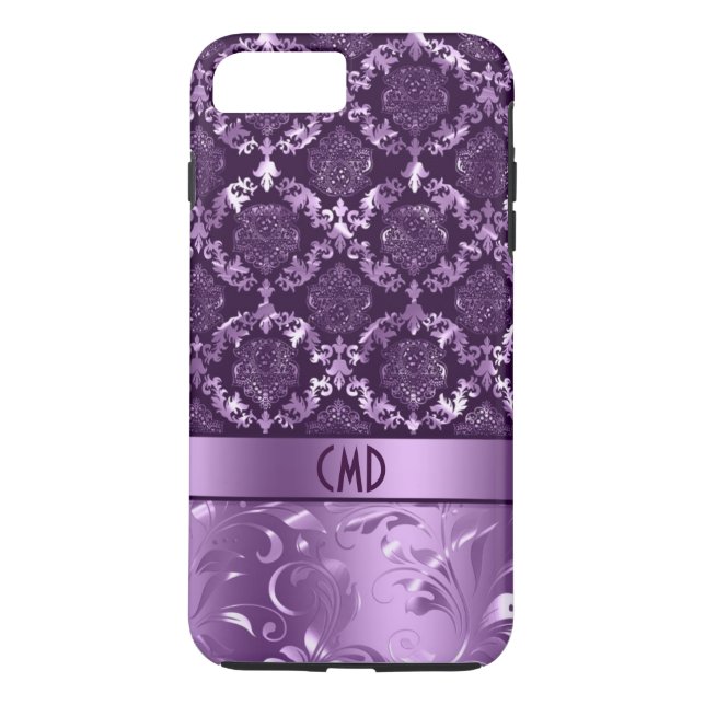 Elegant Black And Metallic Purple Damasks & Lace Case-Mate iPhone Case (Back)