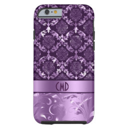 Elegant Black And Metallic Purple Damasks &amp; Lace Tough iPhone 6 Case