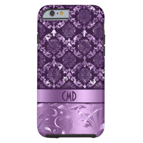 Elegant Black And Metallic Purple Damasks  Lace Tough iPhone 6 Case