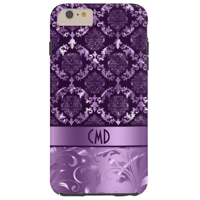 Elegant Black And Metallic Purple Damasks & Lace Case-Mate iPhone Case (Back)