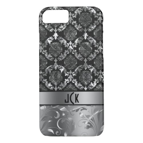 Elegant Black And Metallic Silver Damasks  Lace 2 iPhone 87 Case