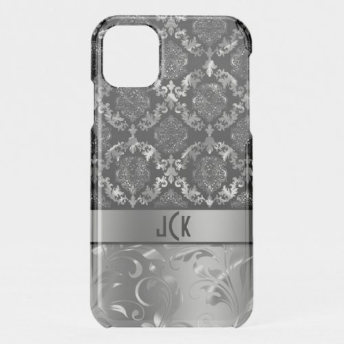 Elegant Black And Metallic Silver Damasks  Lace 2 iPhone 11 Case