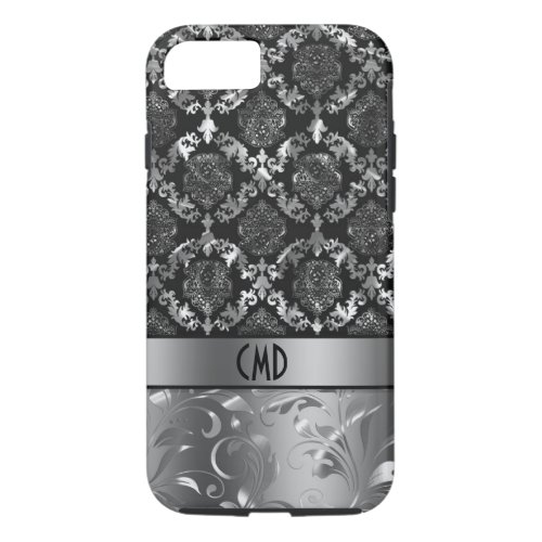 Elegant Black And Metallic Silver Damasks  Lace iPhone 87 Case