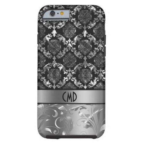 Elegant Black And Metallic Silver Damasks  Lace Tough iPhone 6 Case