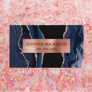 Elegant Black and Navy Blue Rose Gold Agate Luxury Business Card