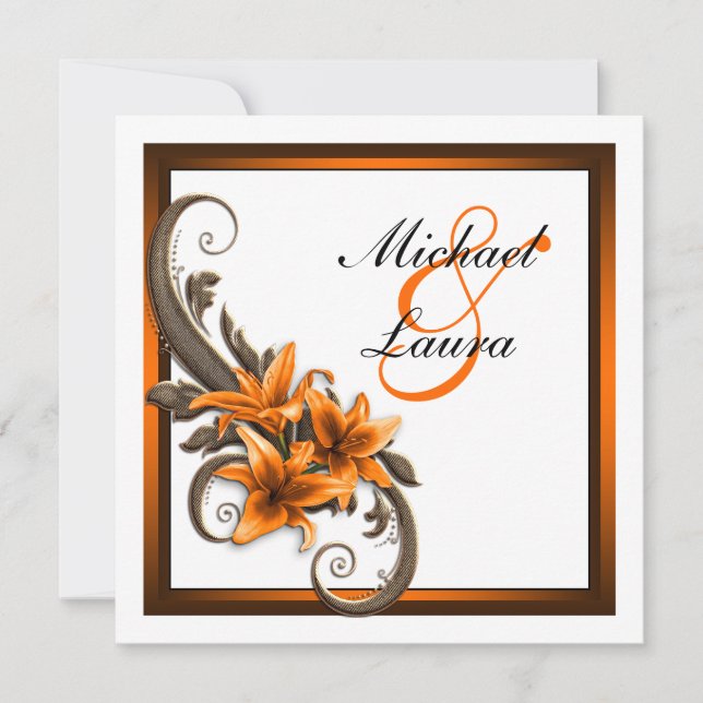 Elegant Black and Orange Asiatic Lily Wedding Invitation (Front)