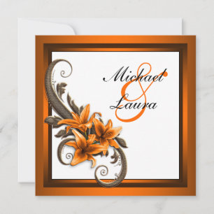 Elegant Black and Orange Asiatic Lily Wedding Invitation