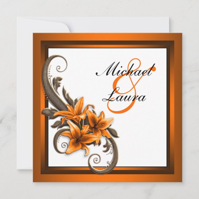 Elegant Black and Orange Asiatic Lily Wedding Invitation (Front)