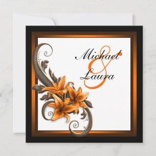 Elegant Black and Orange Asiatic Lily Wedding Invitation