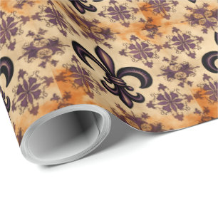 Elegant Black and Orange French Pattern Wrapping Paper