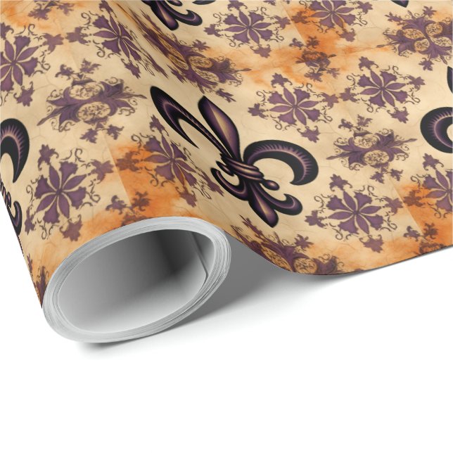 Elegant Black and Orange French Pattern Wrapping Paper (Roll Corner)
