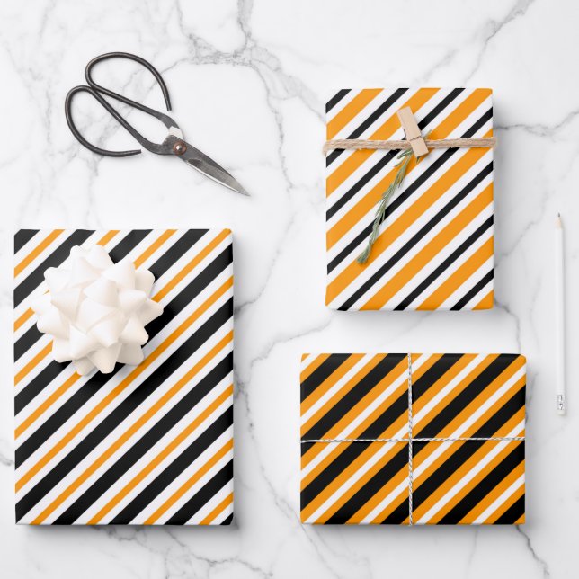 Elegant Black And Orange Stripes Pattern  Wrapping Paper Sheets (Front)