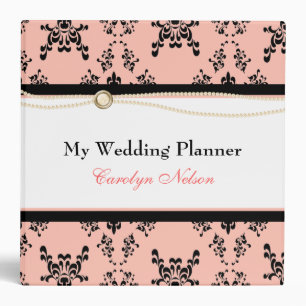 Elegant Black and Peach Damask Binder