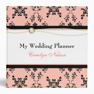 Elegant Black and Peach Damask Binder