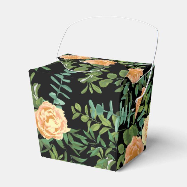 Elegant Black and Peach Rose Wedding Favor Boxes (Front Side)