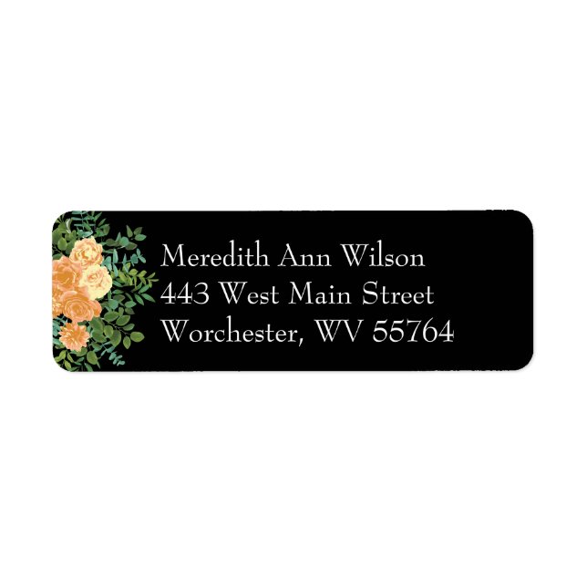 Elegant Black and Peach Rose Wedding Label (Front)