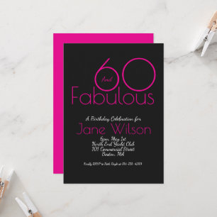 Elegant Black and Pink 60 and Fabulous Birthday Invitation