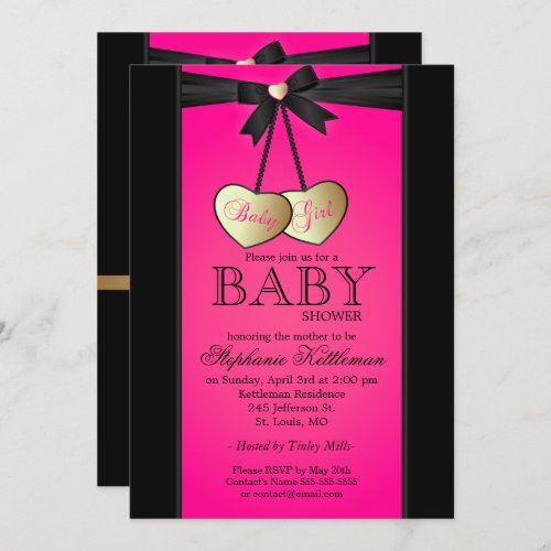 Elegant Black and Pink Damask  Baby Shower Invitation