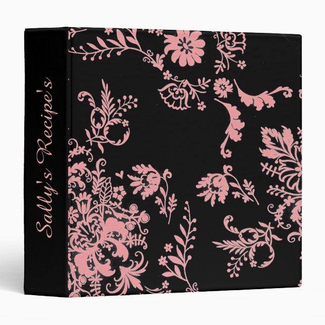 Elegant Black and Pink Damask Binder (Front/Spine)