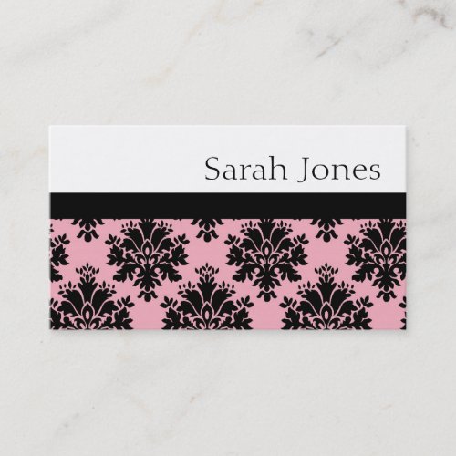 Elegant Black and Pink Damask Business Card