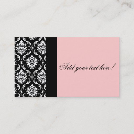Customizable Elegant Black and Pink Damask Business Card