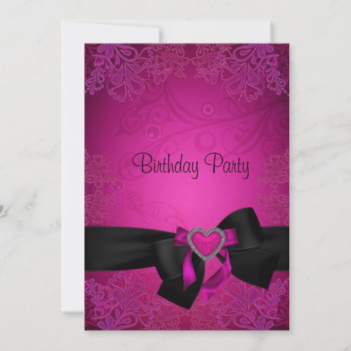 Elegant Black and Pink Fabulous 40th Birthday Personalized Invite