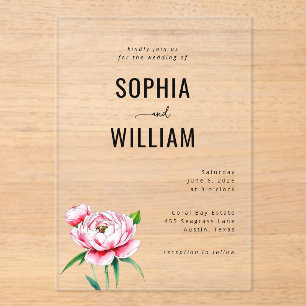 Elegant Black and Pink Floral Acrylic Invitations
