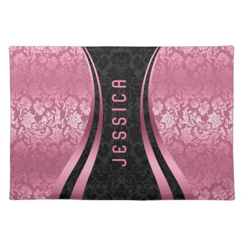 Elegant Black And Pink Floral Damasks Placemat