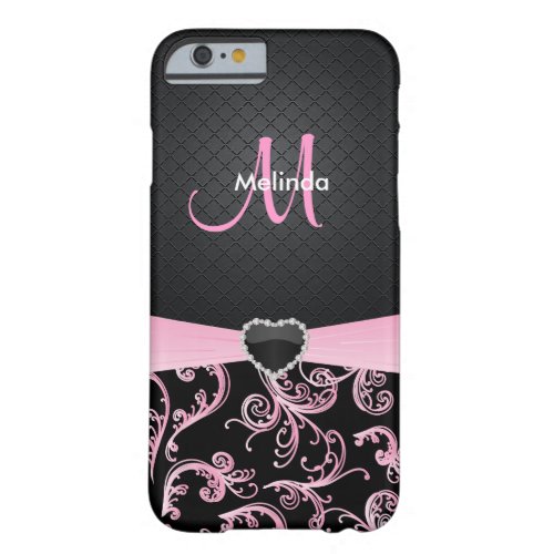 Elegant Black and Pink Floral Pattern Barely There iPhone 6 Case