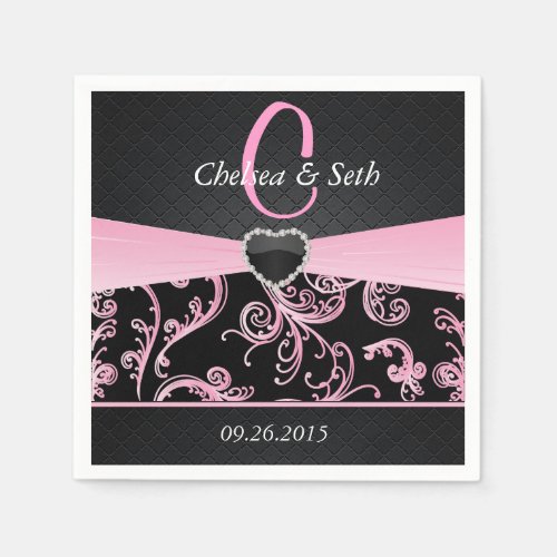 Elegant Black and Pink Floral Pattern Napkins