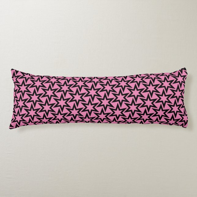Elegant Black and Pink Geometric Star Pattern Body Pillow (Front)