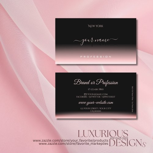 Elegant Black and Pink Gradient Soft Shadow Font Business Card