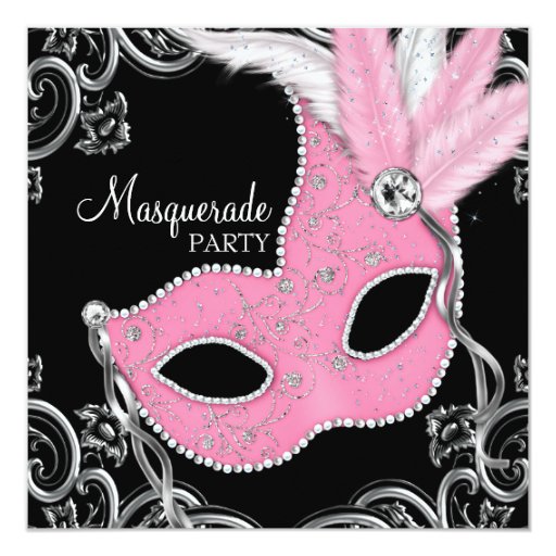 Elegant Black and Pink Masquerade Party Card | Zazzle