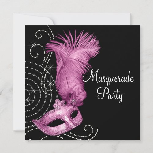 Elegant Black and Pink Masquerade Party Invitation