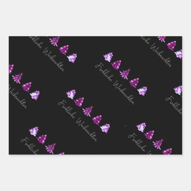Elegant black and pink Merry Christmas trees Wrapping Paper Sheets (Front)