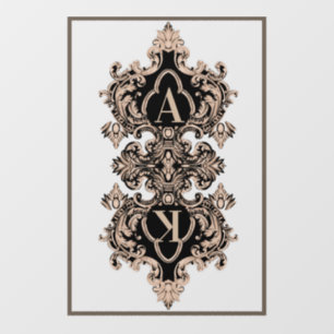 Elegant Black and Pink Monogram Baroque Wedding Floor Decals