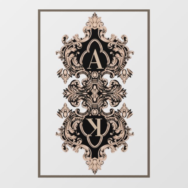 Elegant Black and Pink Monogram Baroque Wedding  Floor Decals (Front)