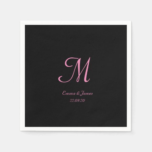 Elegant Black and Pink Monogram Wedding Party Napkins