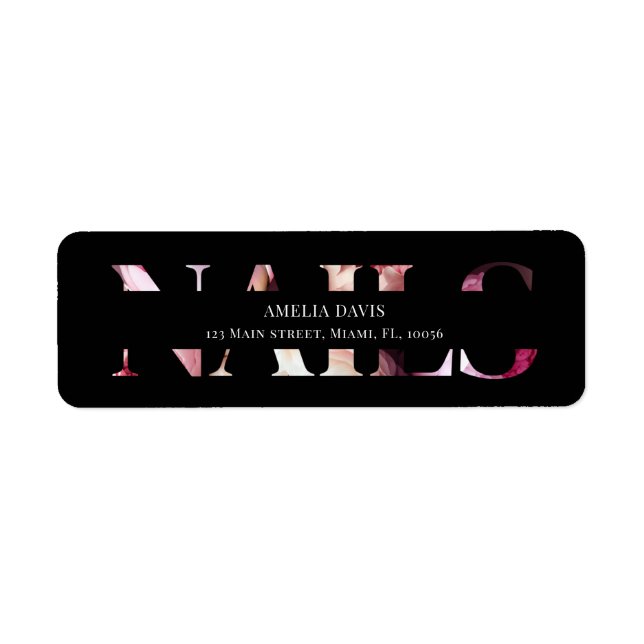 Elegant Black and Pink Nail Artist Floral Address Label (Front)