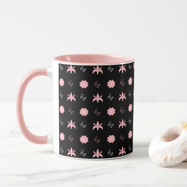 Elegant Black and Pink Pattern Design Mug (With Donut)