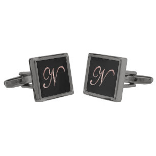 Elegant Black and Pink Rose Gold Initial N Classic Cufflinks
