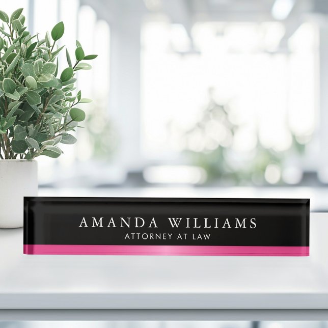 Elegant black and pink satin gradient desk name plate (Elegant black and pink satin gradient desk name plate)