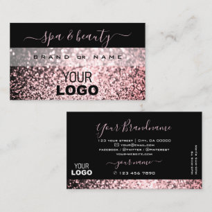 Elegant Black and Pink Sparkling Glitter with Logo Business Card