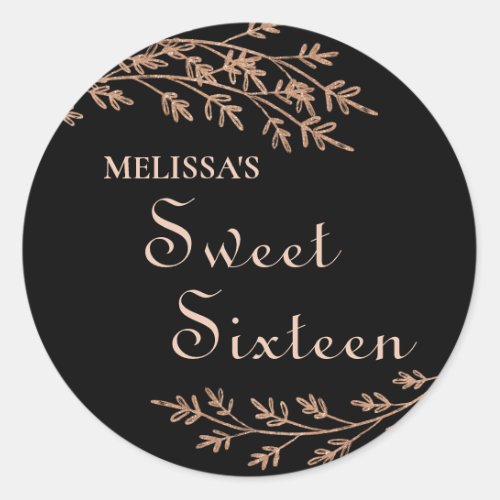 Elegant Black And Pink Sweet Sixteen Birthday Classic Round Sticker